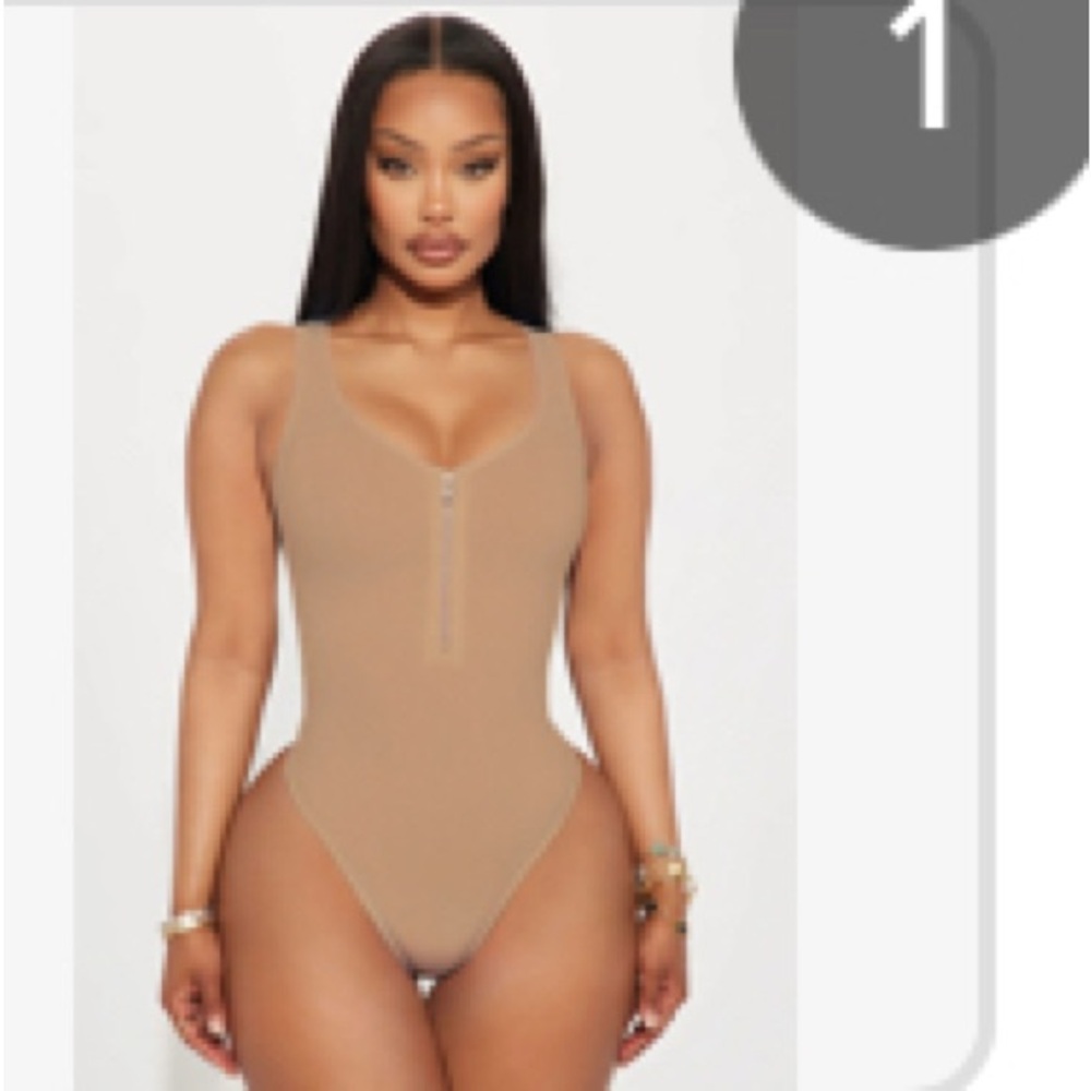 Tan Zip-Front Bodysuit